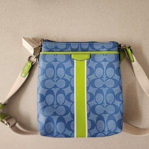 New with Tags - Coach Signature Leather Blue /Green Trim Leather Crossbody Bag